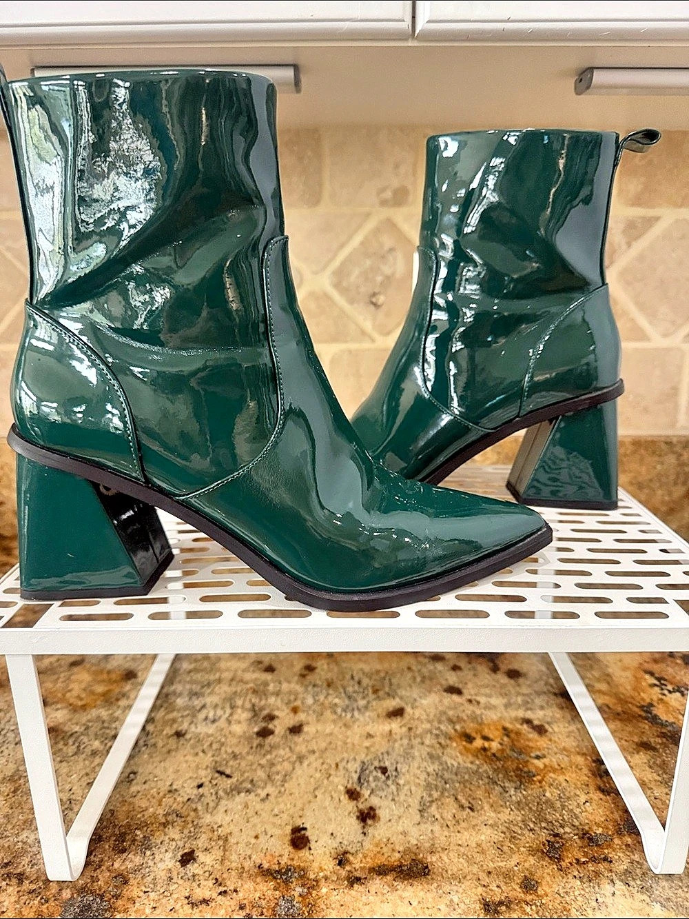 BP Green Patent Pointed-Toe Heeled Boots US 8.5 worn one time inside